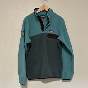 Patagonia Teal and Gray Synchilla Snap-T Fleece  - REI Conservation Alliance.